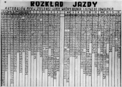 Ręcznie pisany rozkład jazdy dla kierowców z 1965 r.