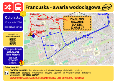 Awaria wodociągowa - ul. Francuska