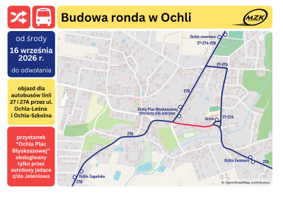 Budowa ronda w Ochli - zmiana na linii 27