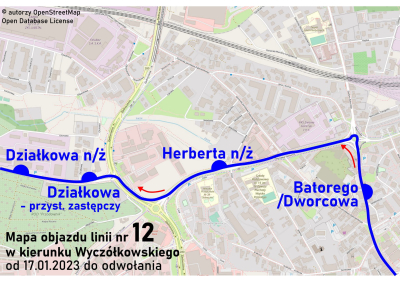 Linia nr 12 w kierunku ul. Wyczółkowskiego